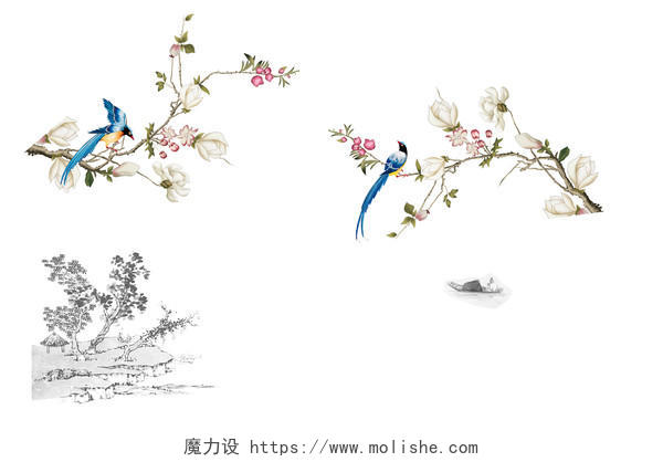 中国风彩色水彩喜鹊手绘免抠图